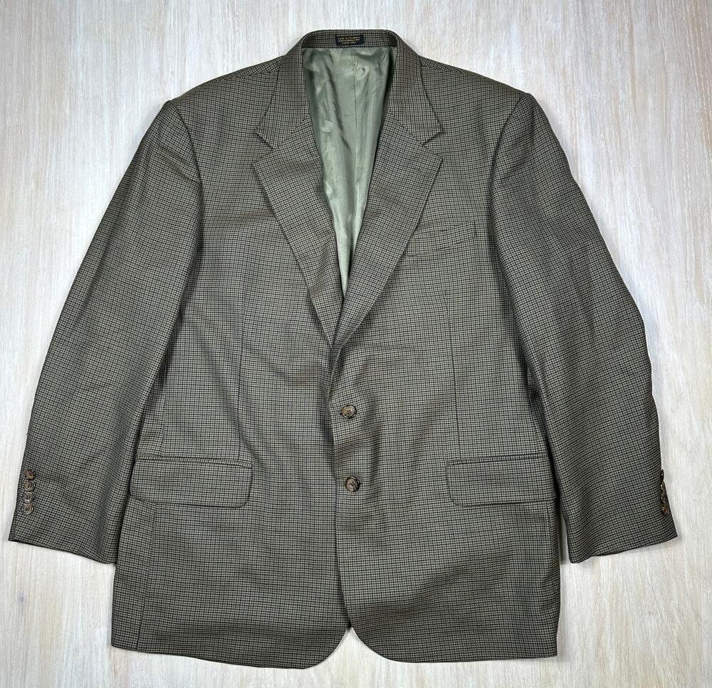 Oscar de la Renta Menswear 100% Wool Brown Micro Houndstooth Check Blazer 42L